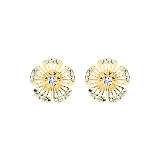 0.75Ct Round Shape Yellow Gold Fancy Studs Earrings
