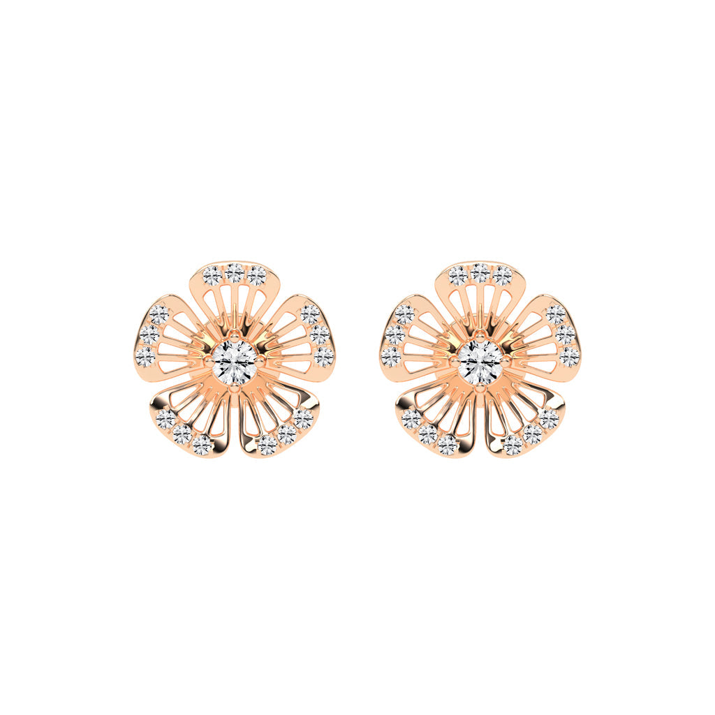 0.75Ct Round Shape Yellow Gold Fancy Studs Earrings
