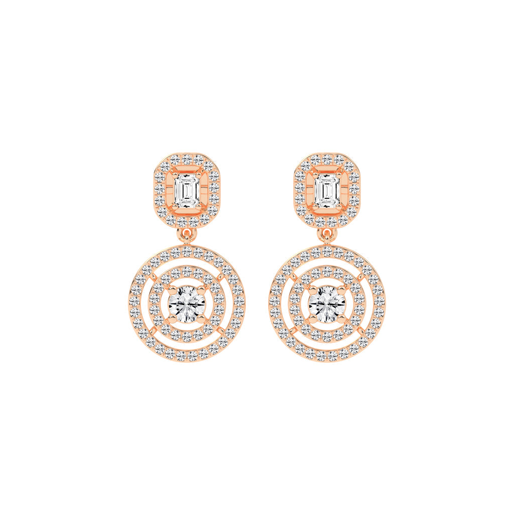 2Ct Round Shape Yellow Gold Dangles Earrings