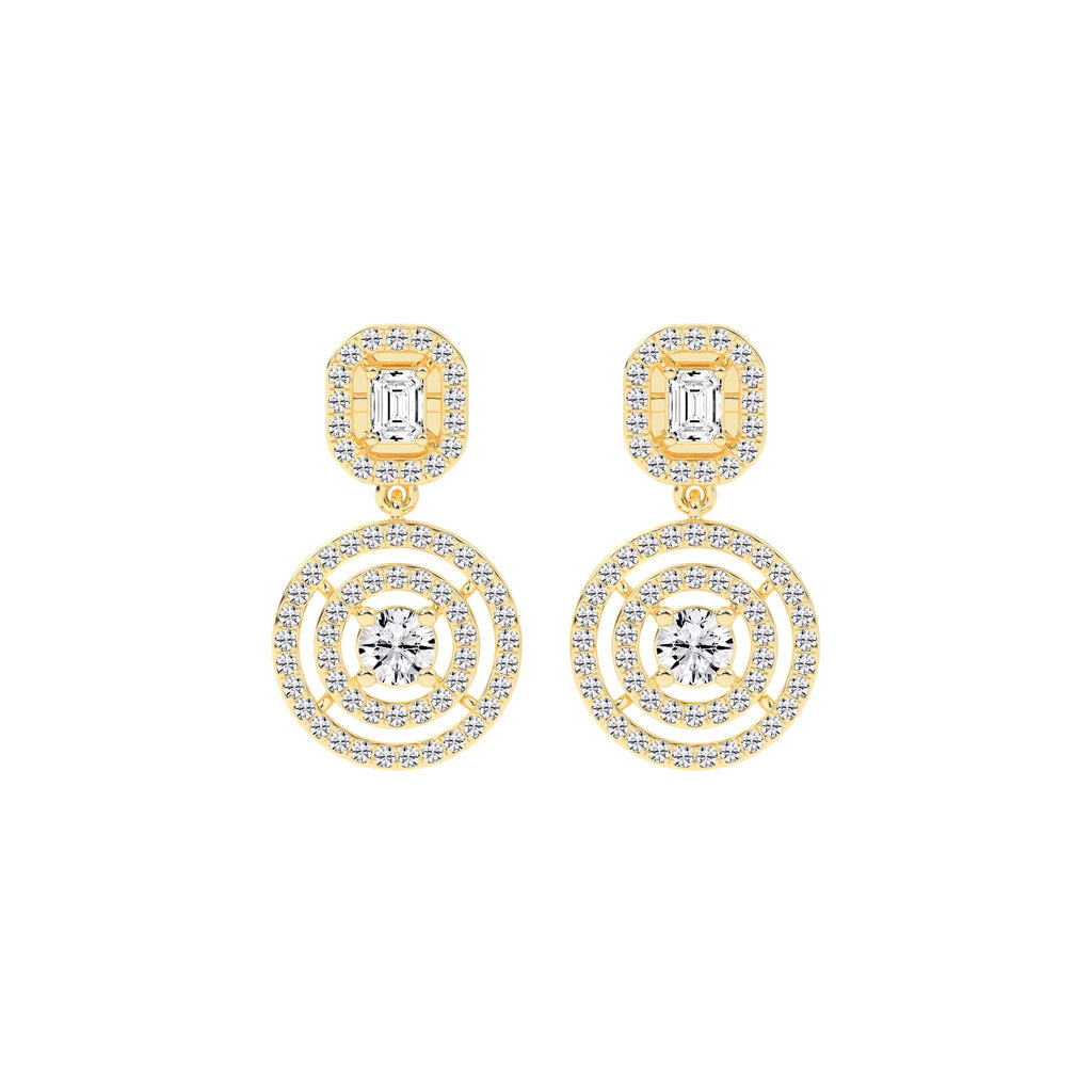 2Ct Round Shape Yellow Gold Dangles Earrings