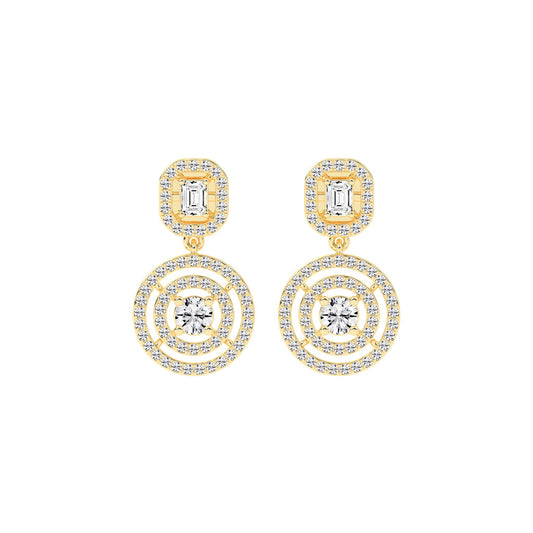 2Ct Round Shape Yellow Gold Dangles Earrings