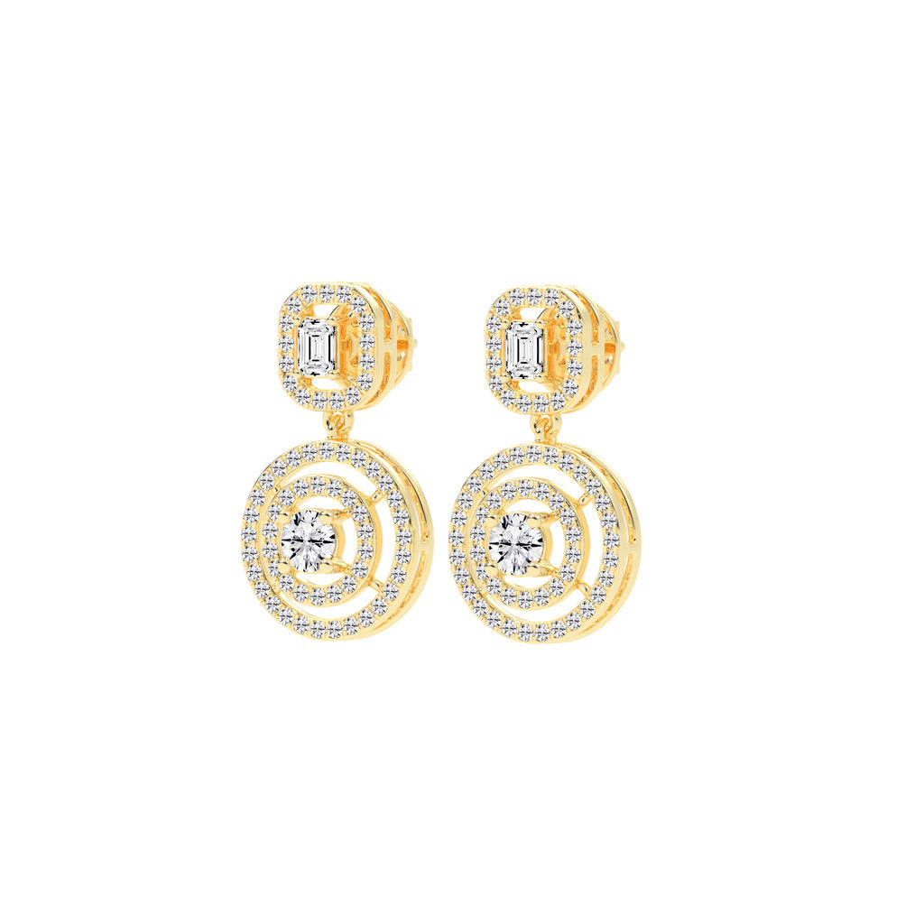 2Ct Round Shape Yellow Gold Dangles Earrings