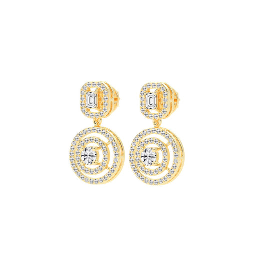2Ct Round Shape Yellow Gold Dangles Earrings