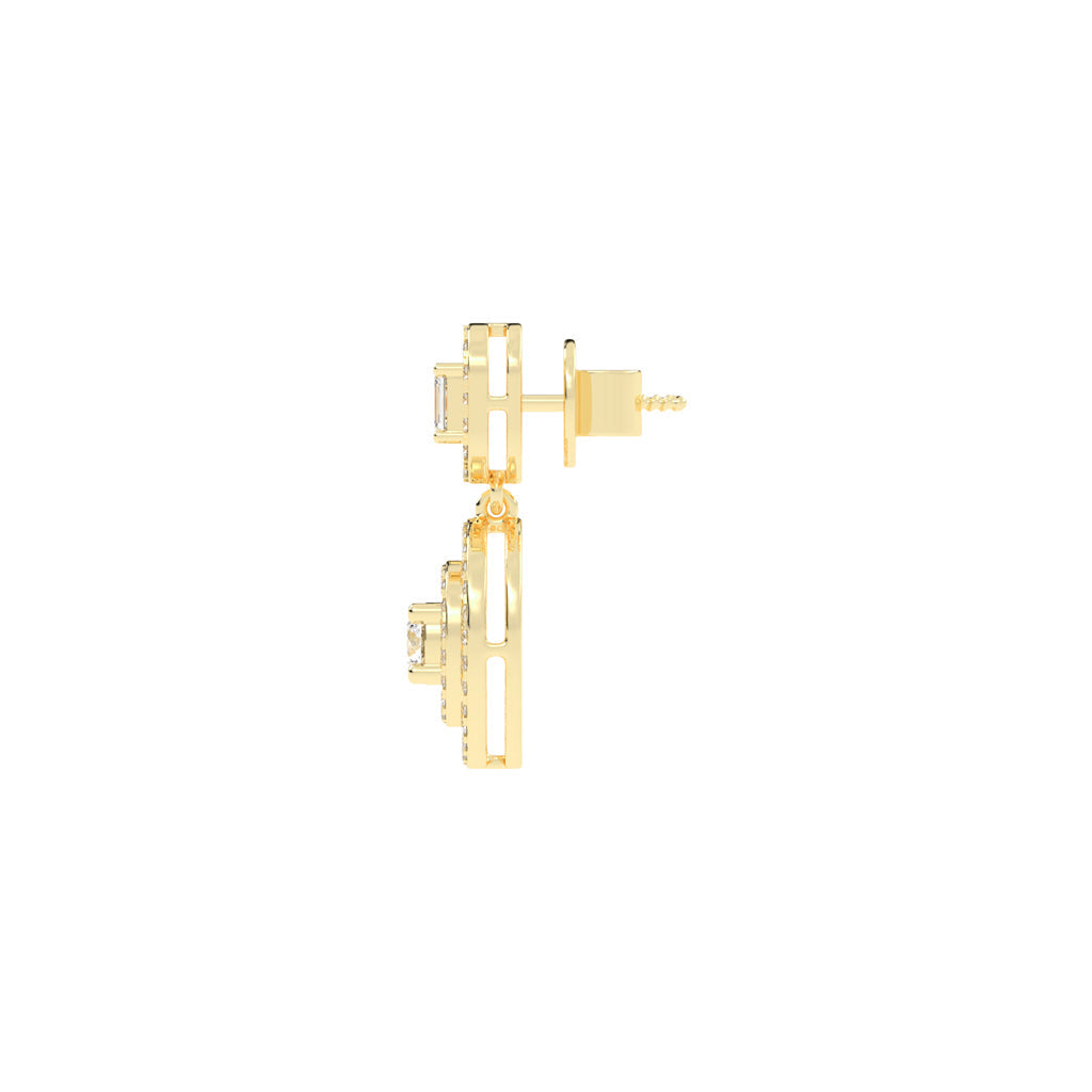 2Ct Round Shape Yellow Gold Dangles Earrings