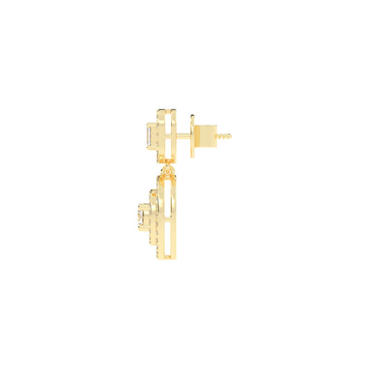 2Ct Round Shape Yellow Gold Dangles Earrings