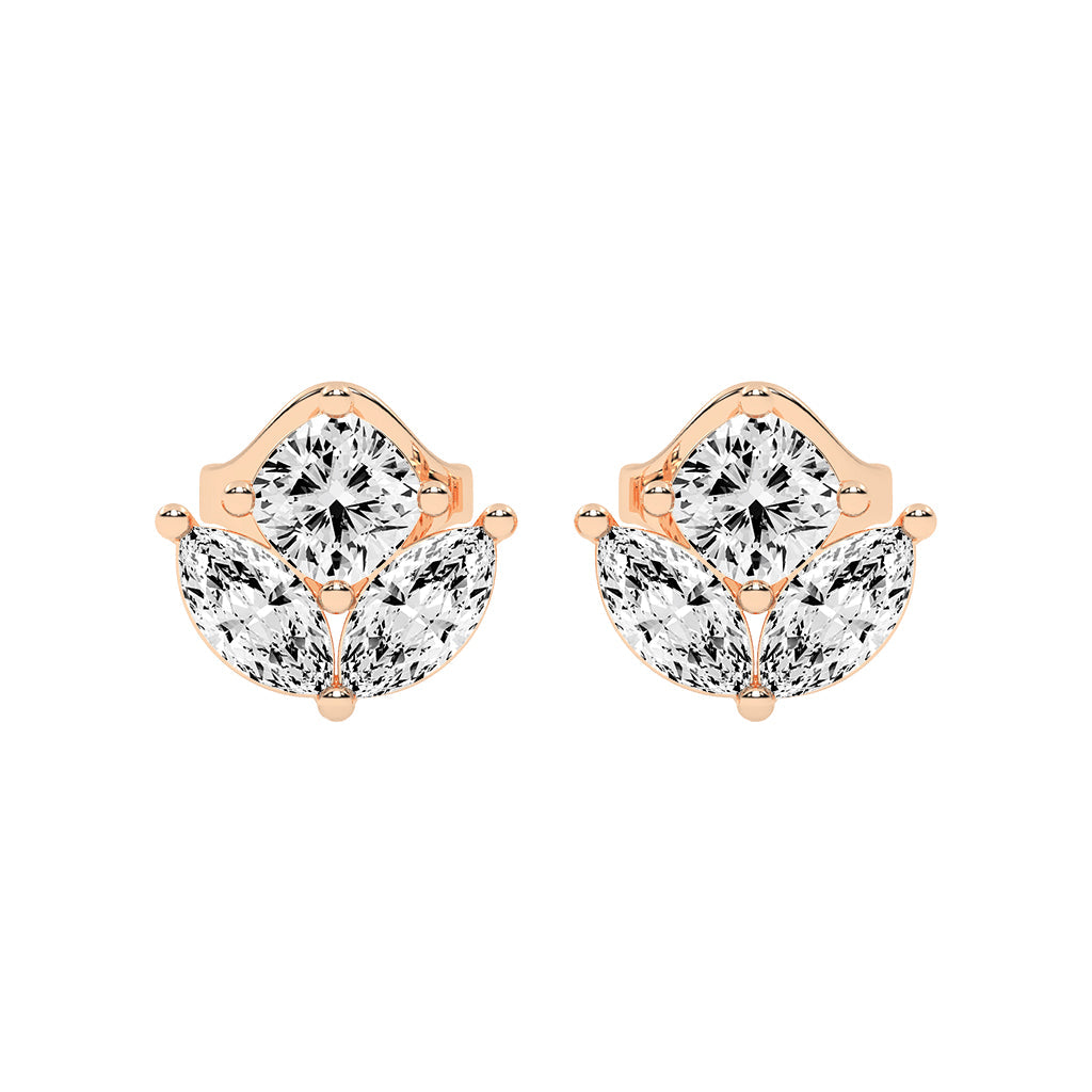 Elegant Petalette Round Marquise Diamond Studs