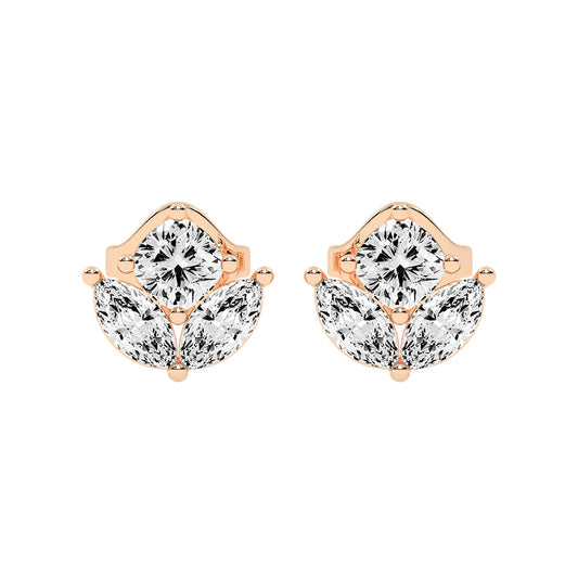 Elegant Petalette Round Marquise Diamond Studs