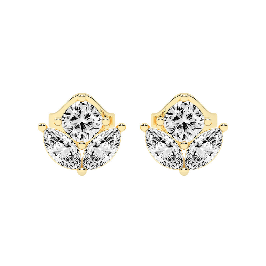 Elegant Petalette Round Marquise Diamond Studs