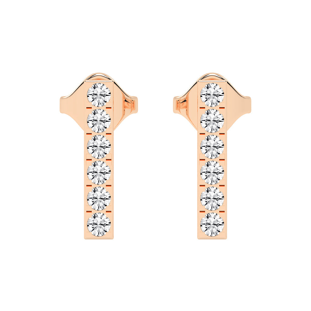 Sleek Linear Sparkle Diamond Bar Studs