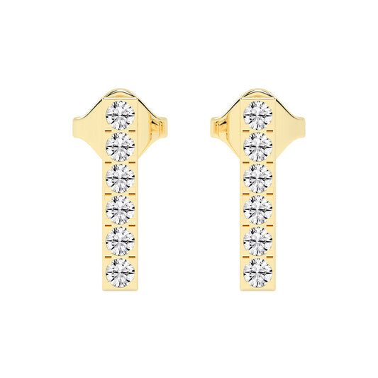 Sleek Linear Sparkle Diamond Bar Studs