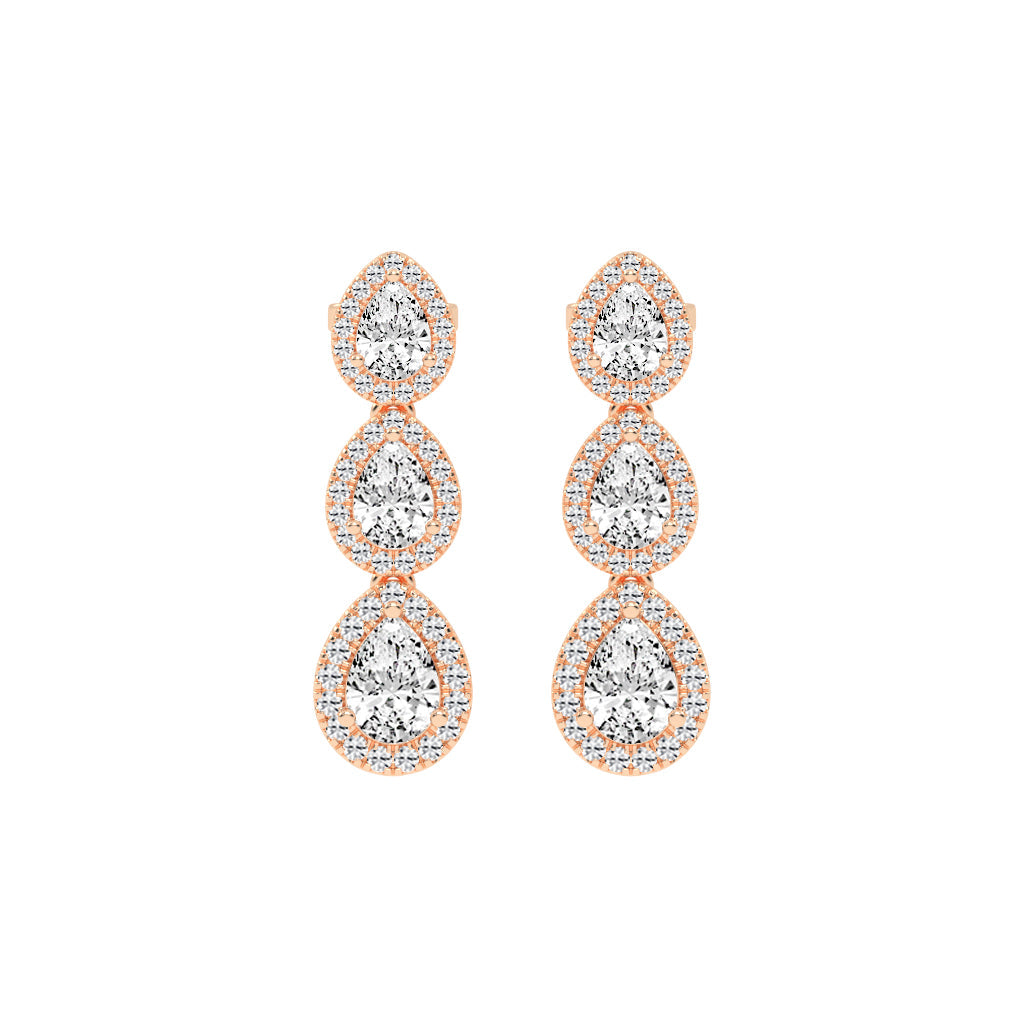 Triple Pear Halo Drop Earrings