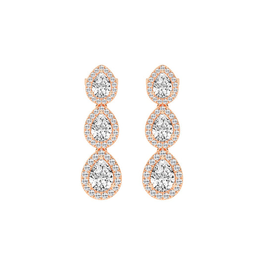 Triple Pear Halo Drop Earrings