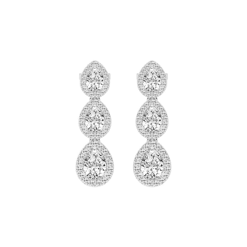 Triple Pear Halo Drop Earrings