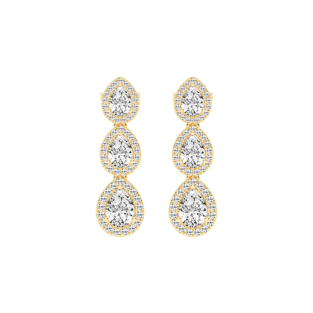 Triple Pear Halo Drop Earrings