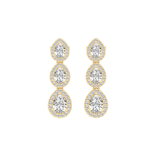 Triple Pear Halo Drop Earrings