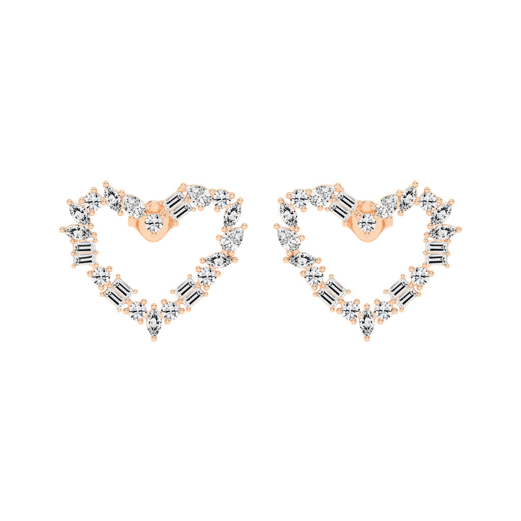 Mixed-Cut Heart Stud Earrings