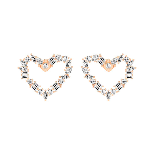 Mixed-Cut Heart Stud Earrings