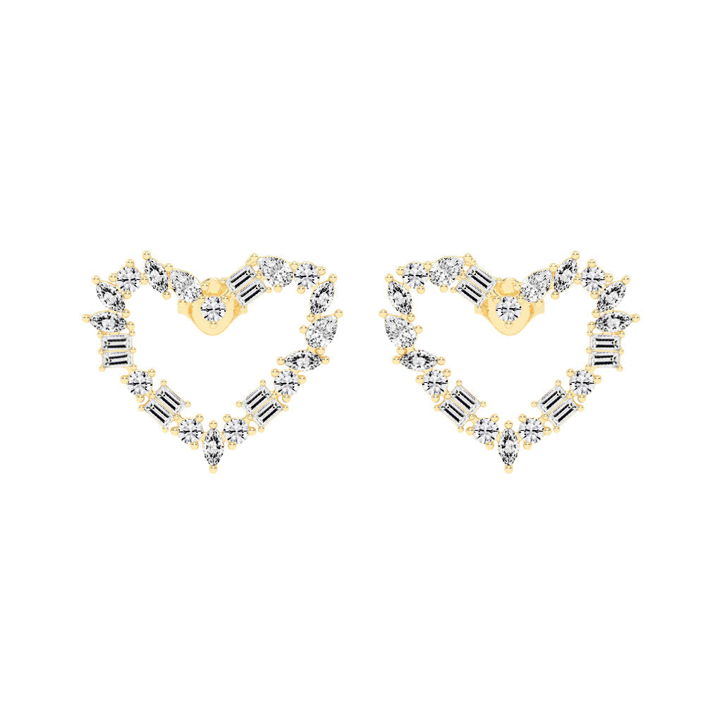 Mixed-Cut Heart Stud Earrings