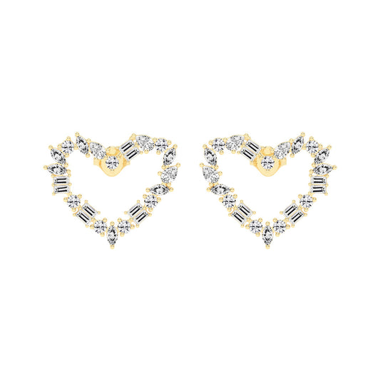 Mixed-Cut Heart Stud Earrings