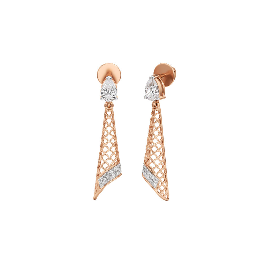 Pear Diamond Drop Earrings with Lattice and Pave Accents