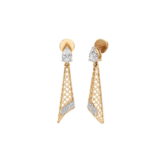 Pear Diamond Drop Earrings with Lattice and Pave Accents