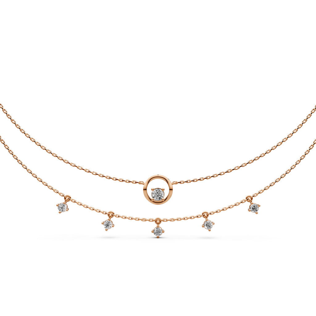 Layered Diamond Necklace with Ring Motif