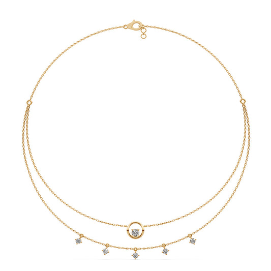 Layered Diamond Necklace with Ring Motif