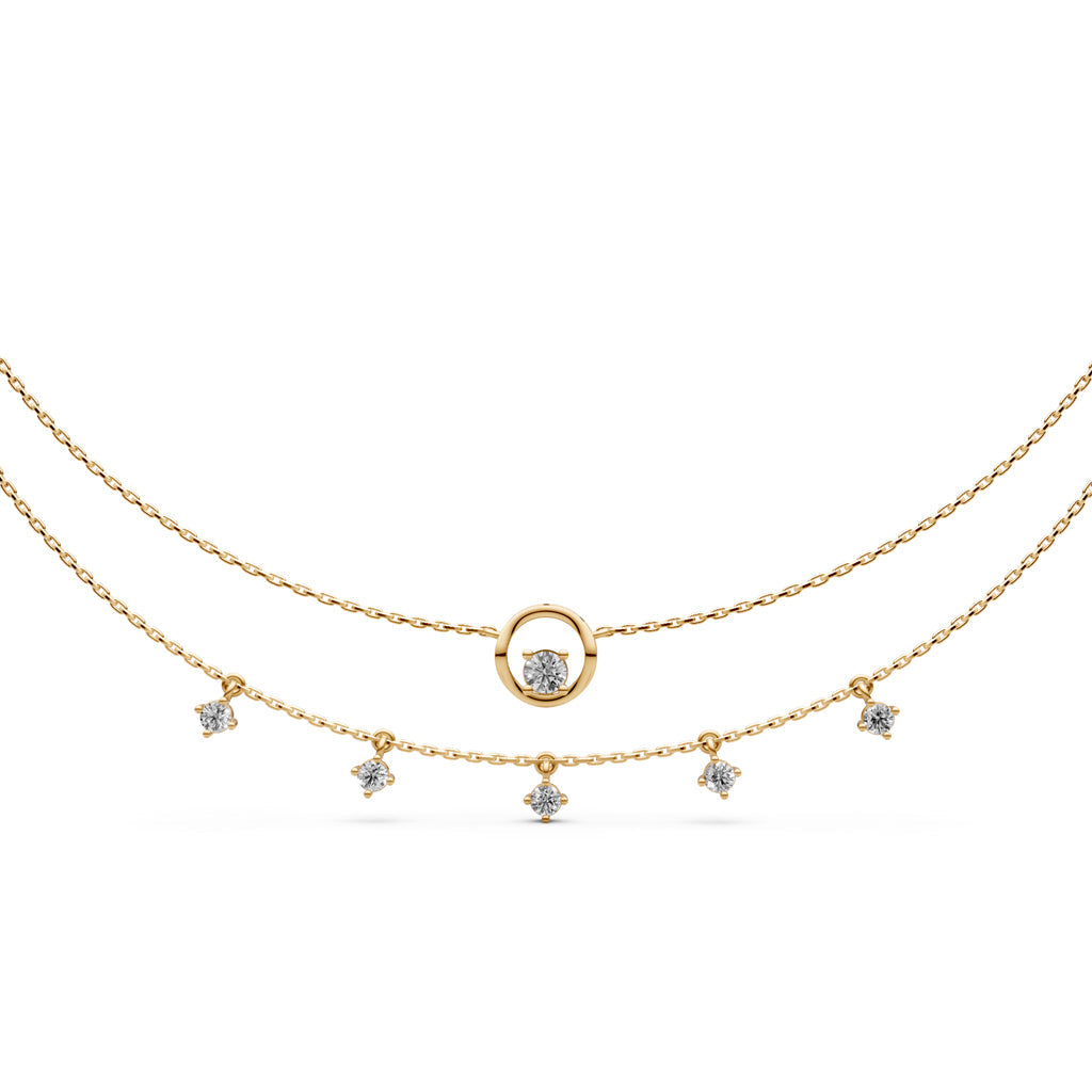 Layered Diamond Necklace with Ring Motif