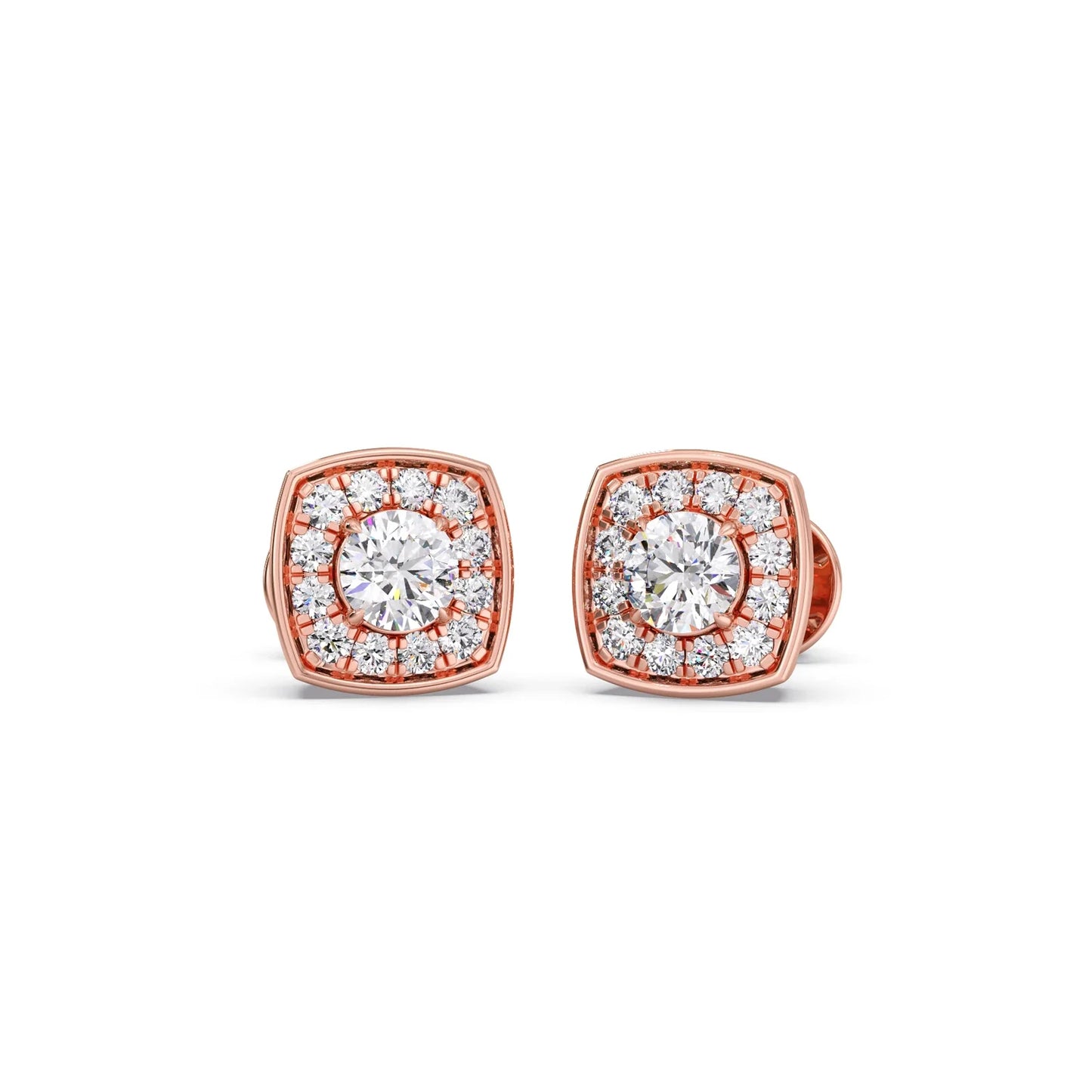 Halo Diamond Square Stud Earrings