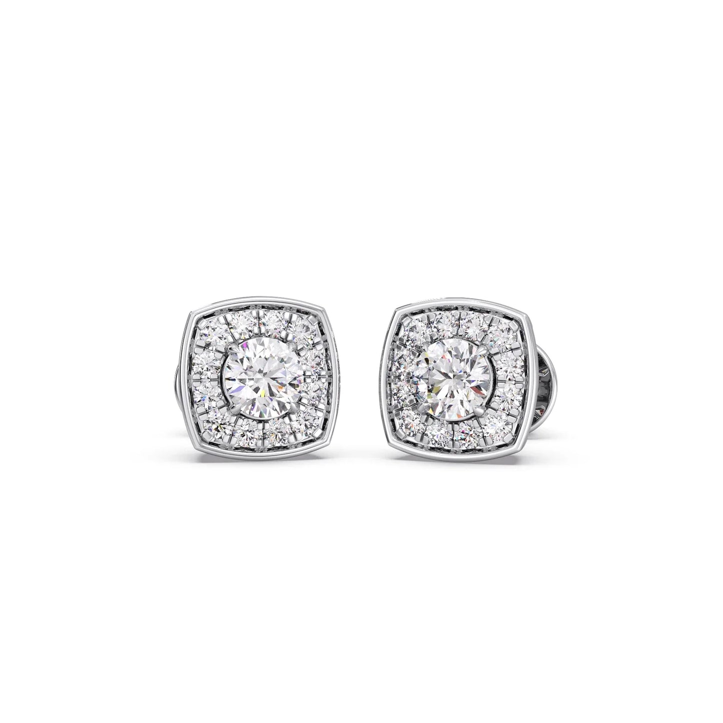 Halo Diamond Square Stud Earrings
