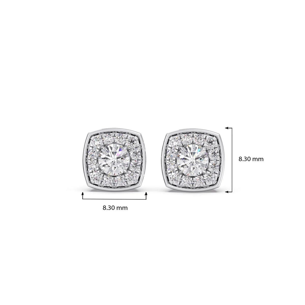 Halo Diamond Square Stud Earrings