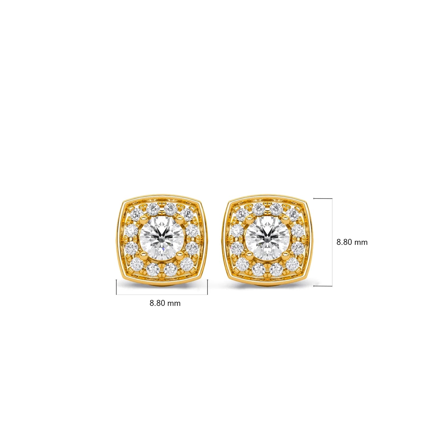 Halo Diamond Square Stud Earrings
