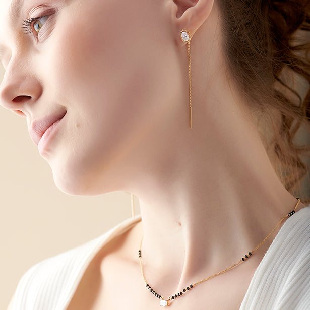 Minimalist Oval Diamond Sui-Dhaga Earrings