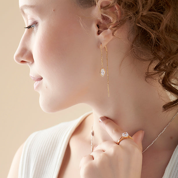 Marquise-Cut Bezel Diamond Threader Earrings