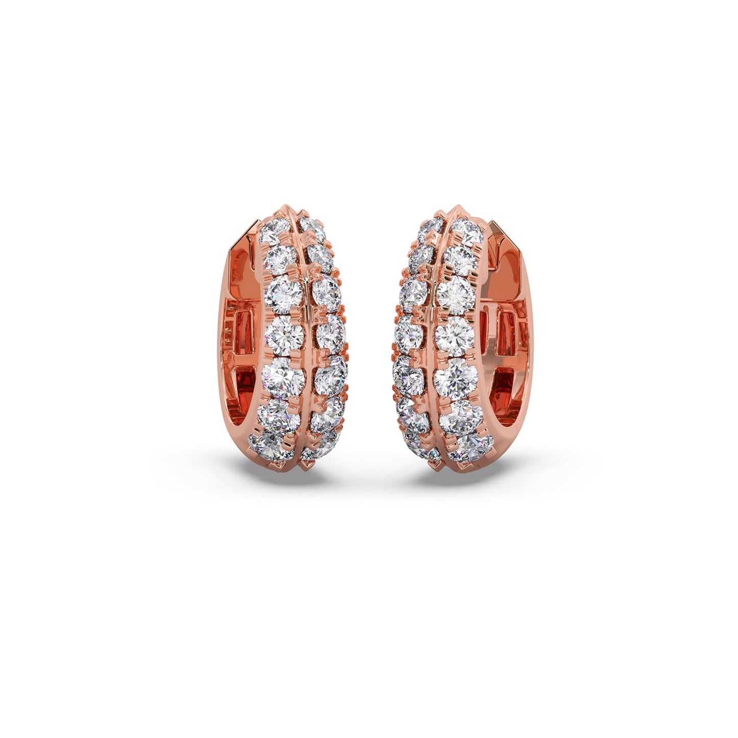 Two-Row Round Diamond Huggie Earrings