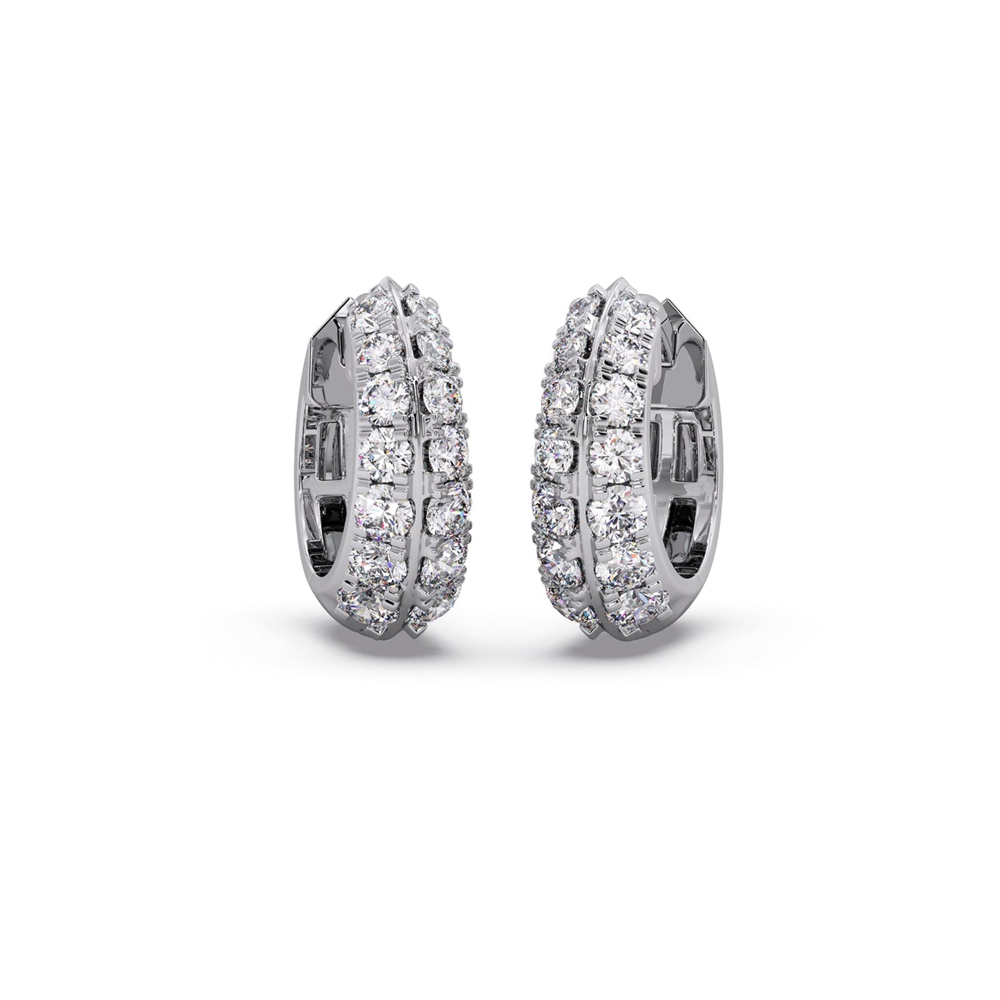 Two-Row Round Diamond Huggie Earrings