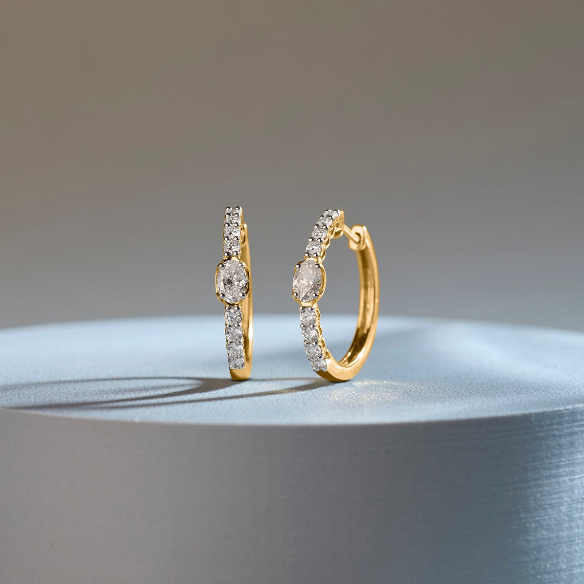 Celeste Oval Solitaire Hoops Earrings