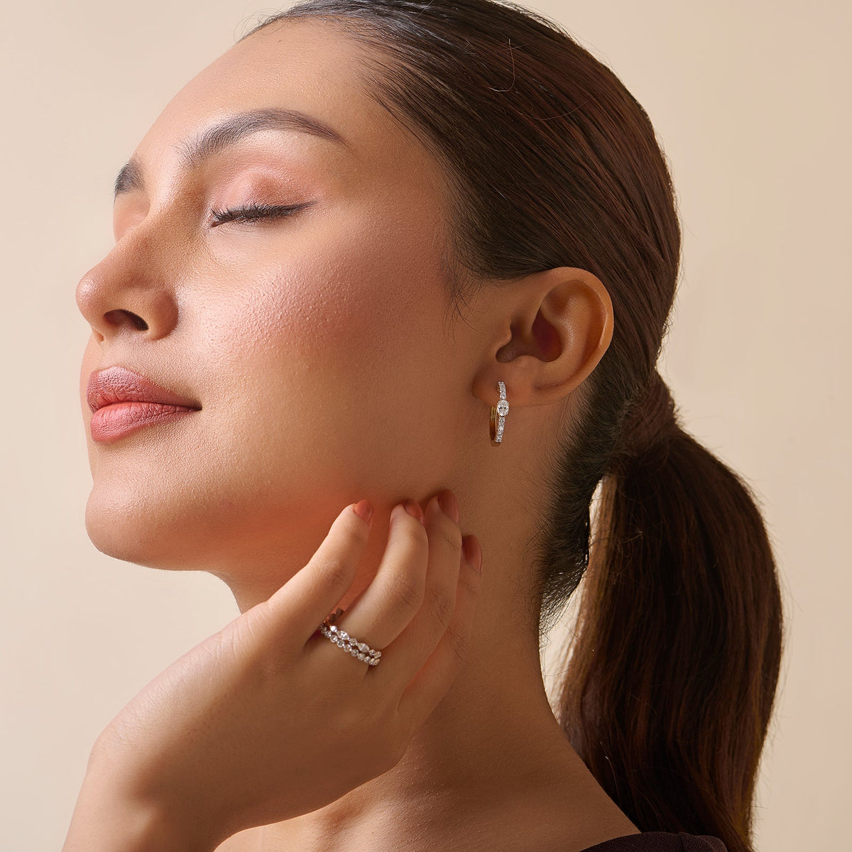 Celeste Oval Solitaire Hoops Earrings