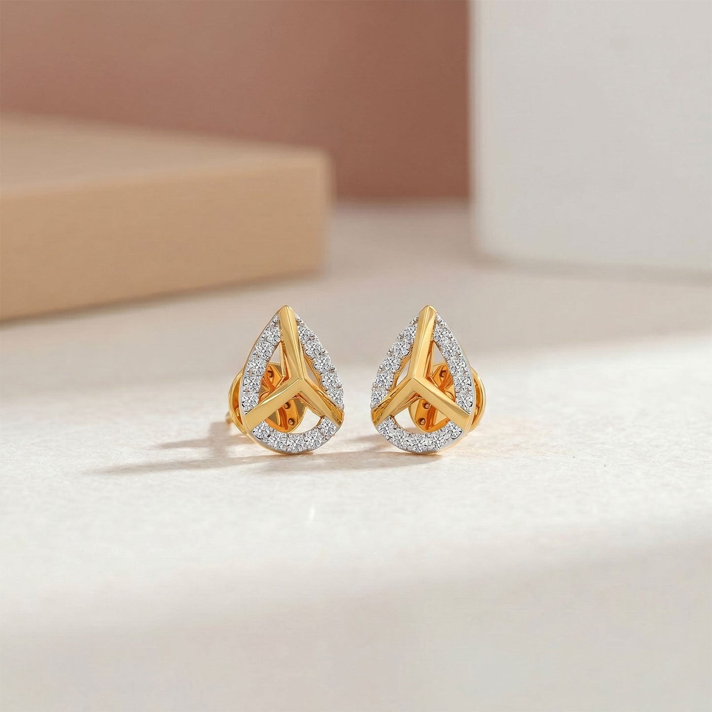 Round Diamond Pear Shape Stud Earrings