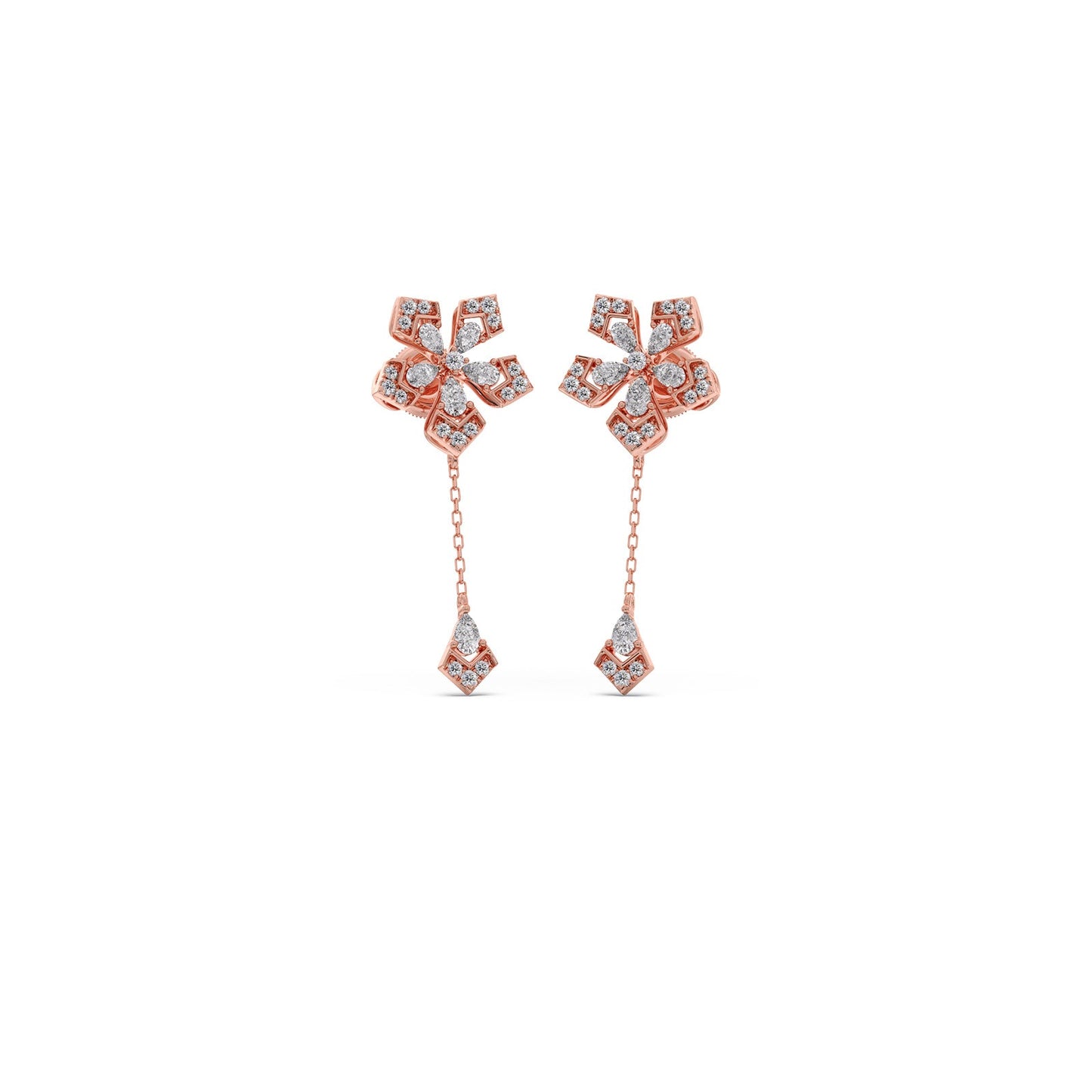 Petalic Round Diamond Dangle Earrings