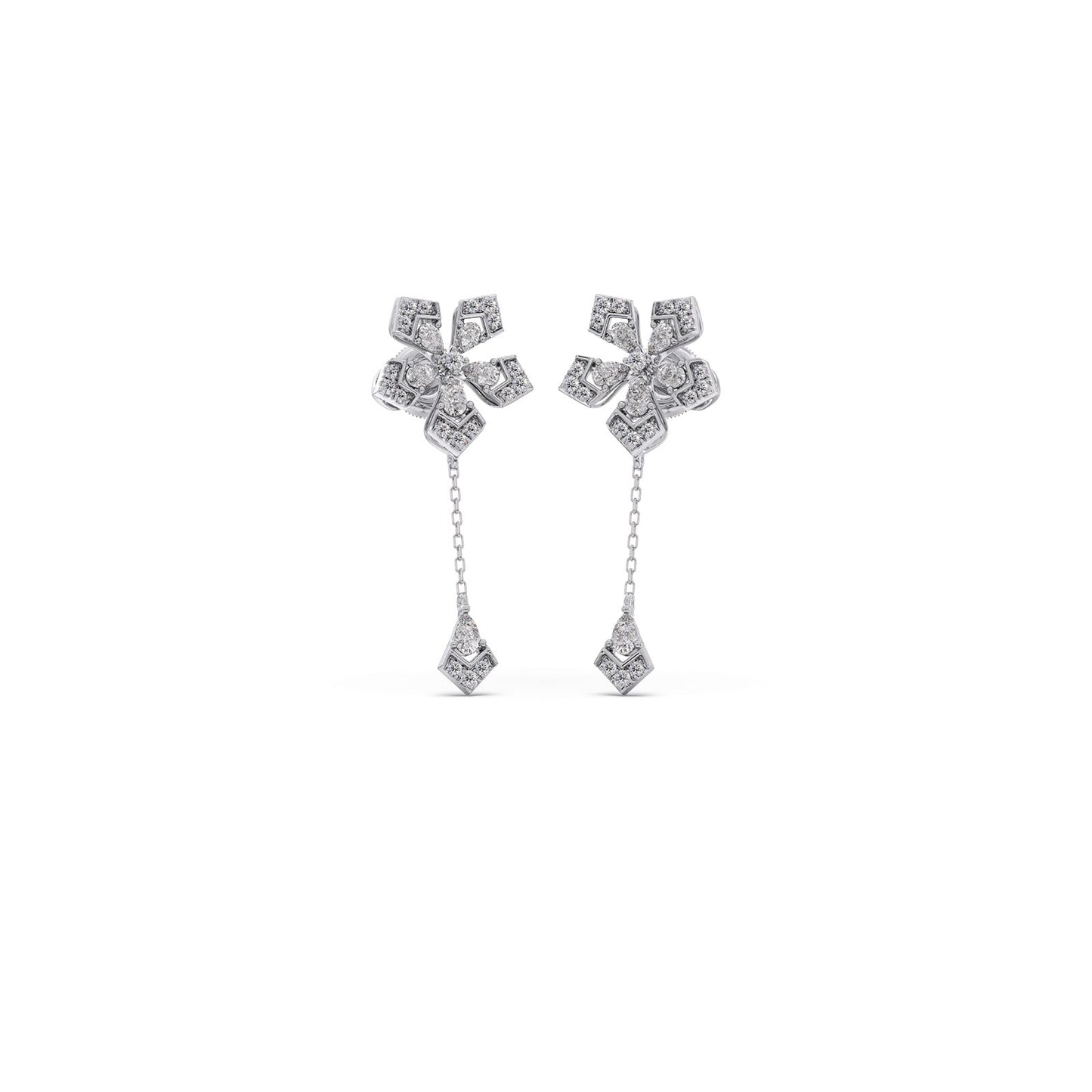 Petalic Round Diamond Dangle Earrings