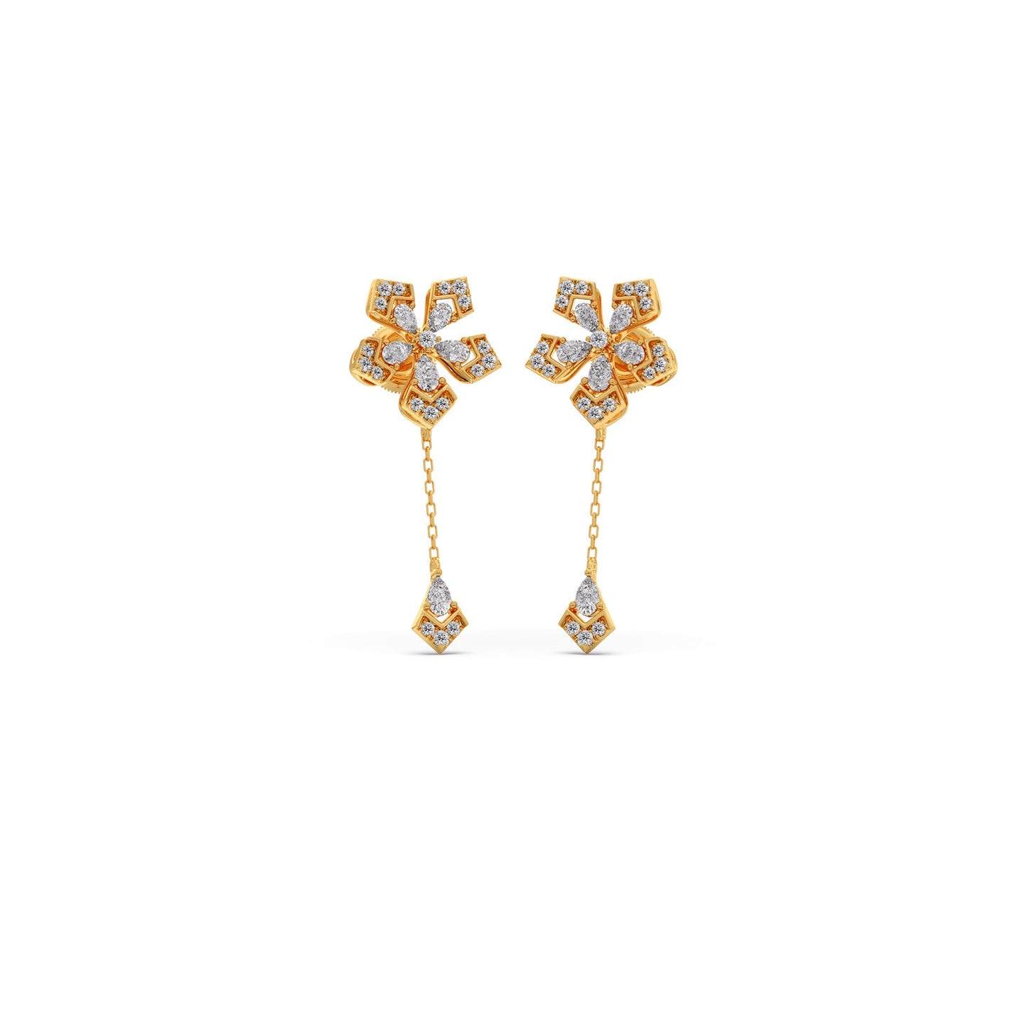 Petalic Round Diamond Dangle Earrings