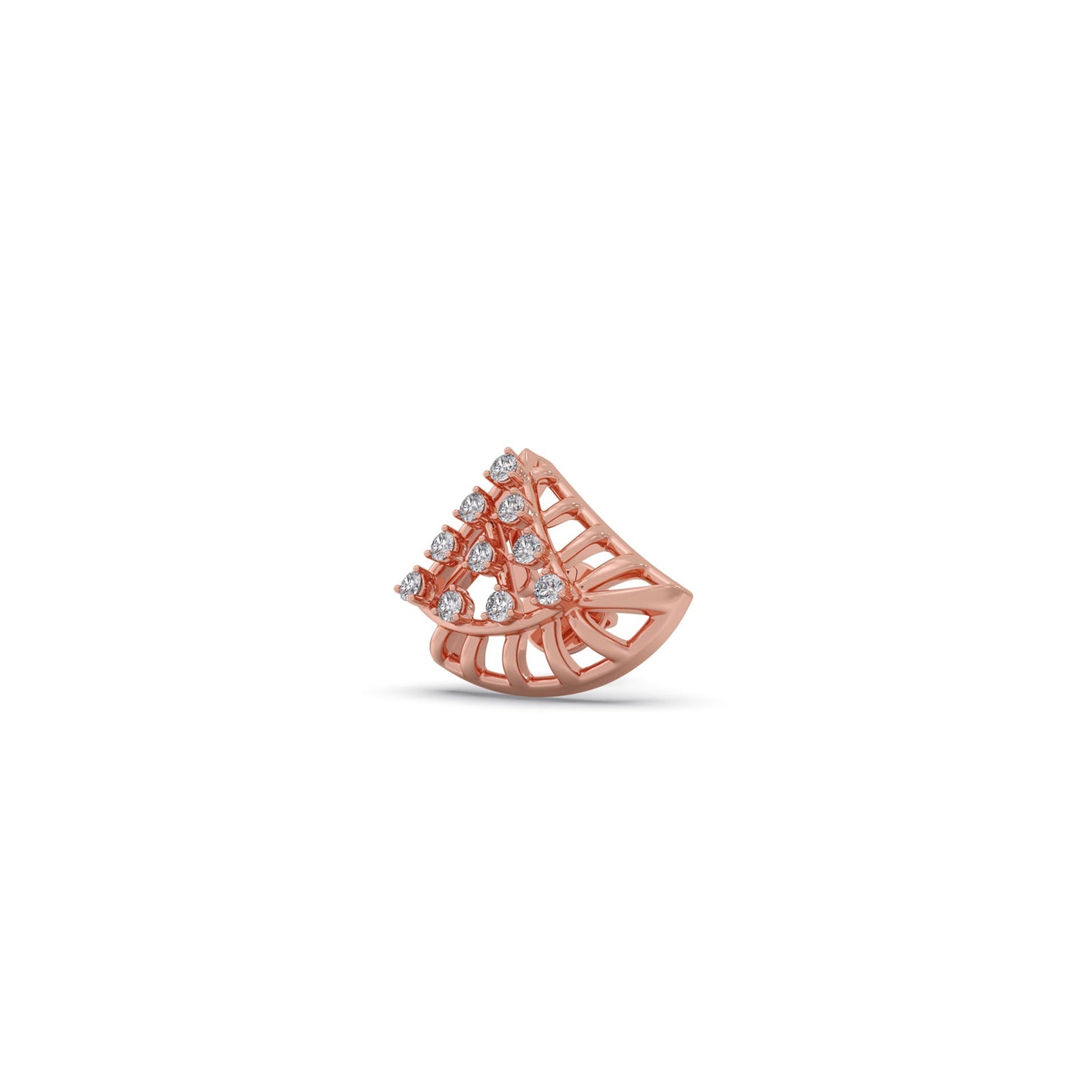 Triangular Fan Round Diamond Stud Earrings