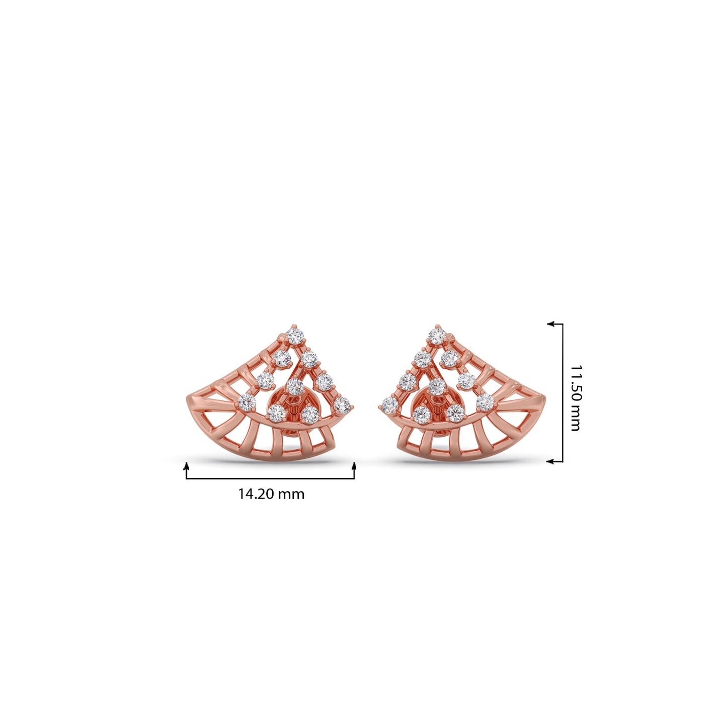 Triangular Fan Round Diamond Stud Earrings
