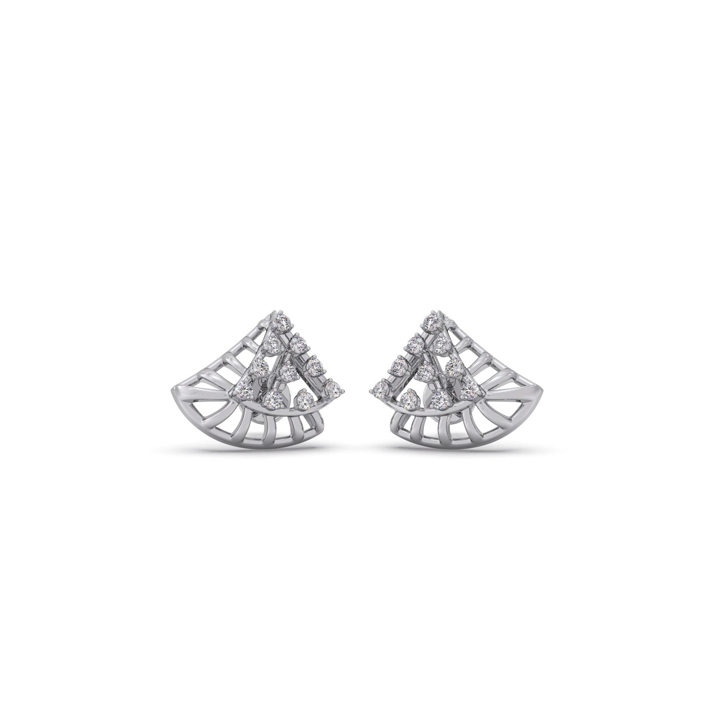 Triangular Fan Round Diamond Stud Earrings