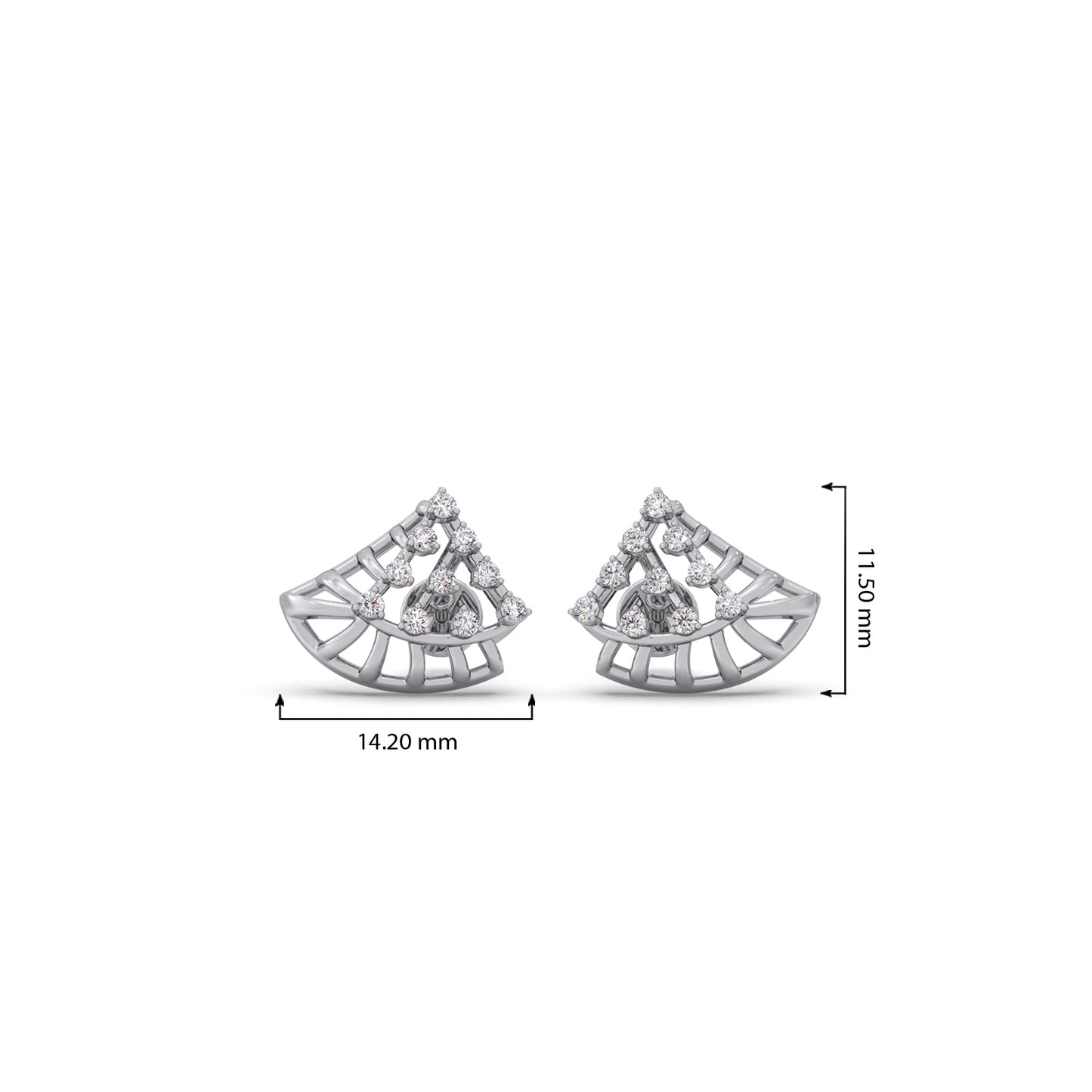 Triangular Fan Round Diamond Stud Earrings