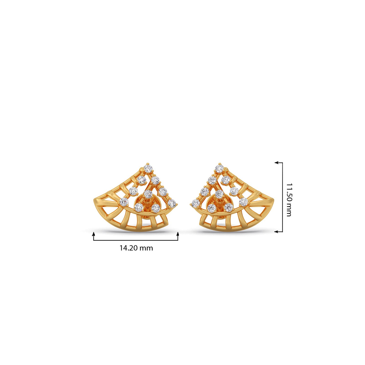 Triangular Fan Round Diamond Stud Earrings