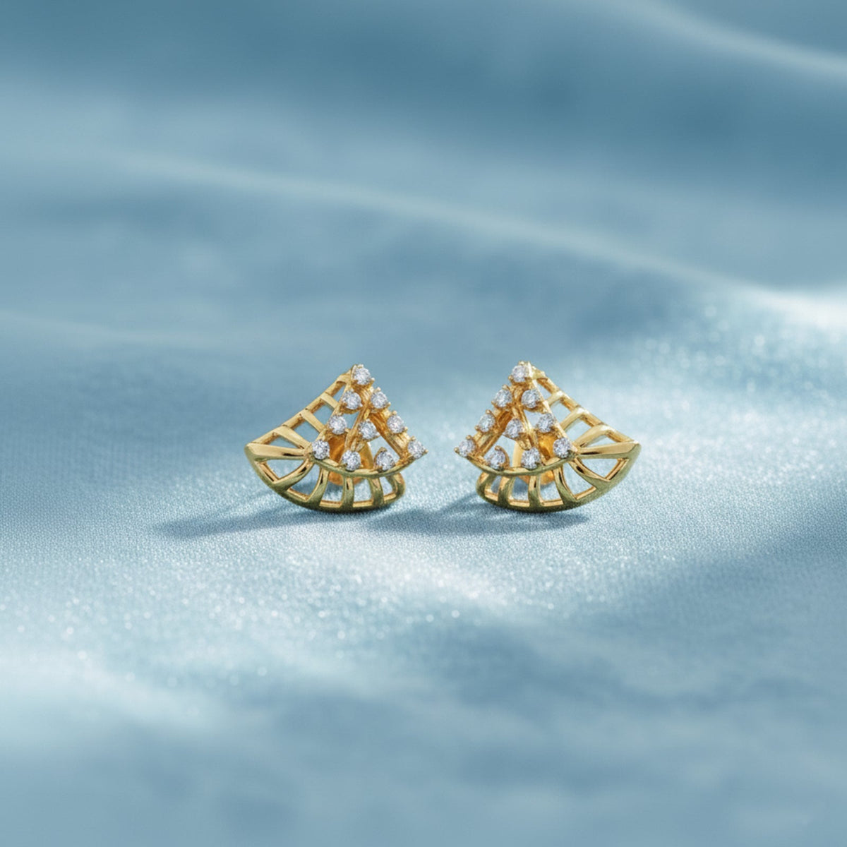Triangular Fan Round Diamond Stud Earrings