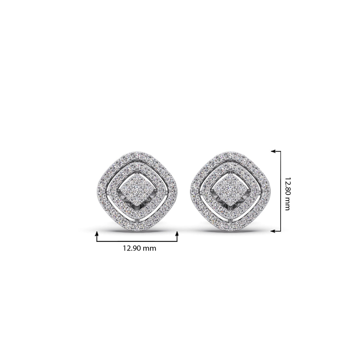 Triple Halo Round Diamond Cluster Earrings