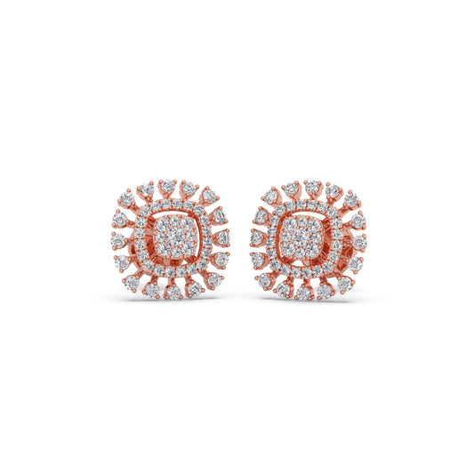 Round Diamond Cluster Halo Stud Earrings